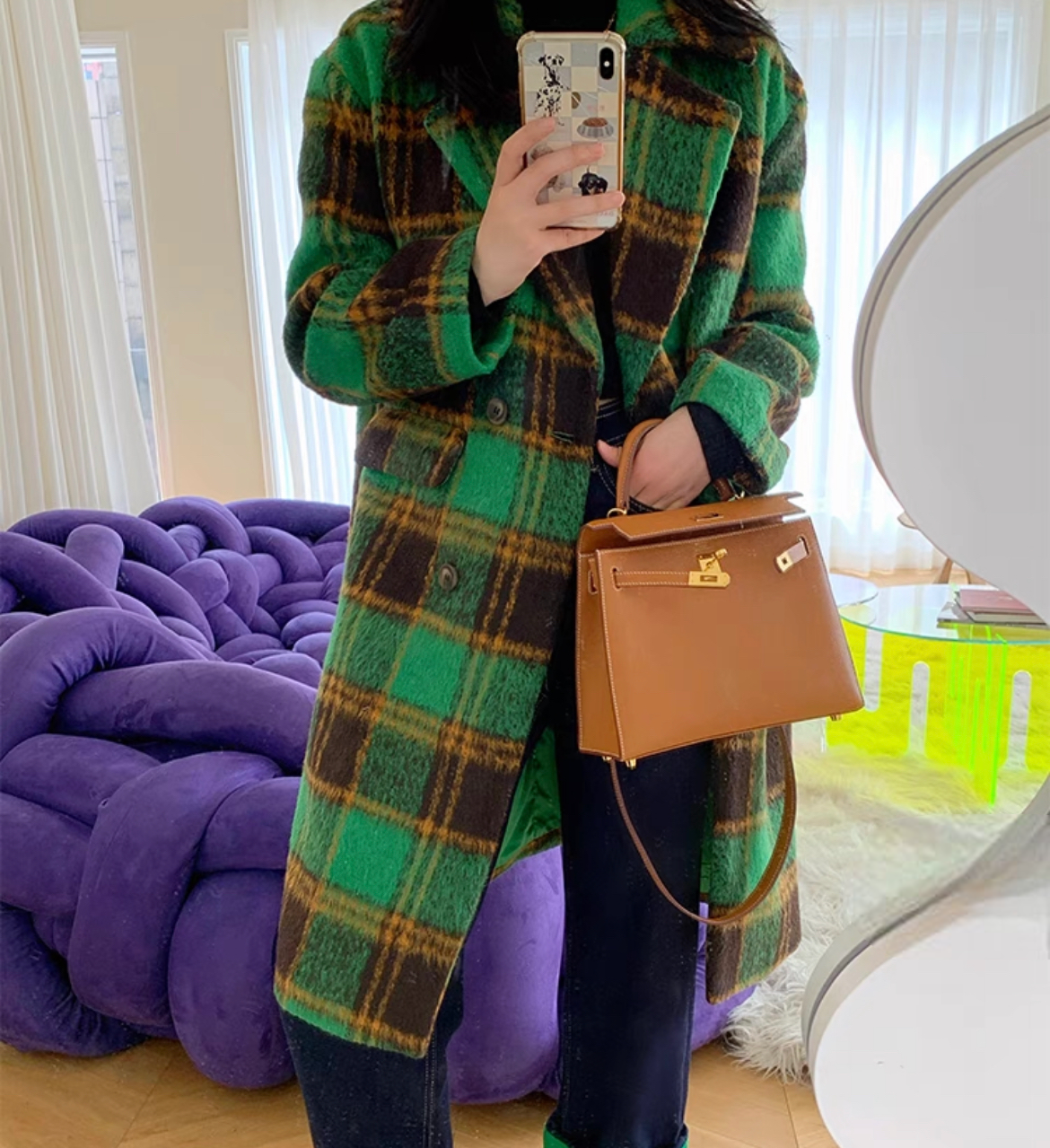 グリーンチェックオーバーコート | HANNA CLOSET online