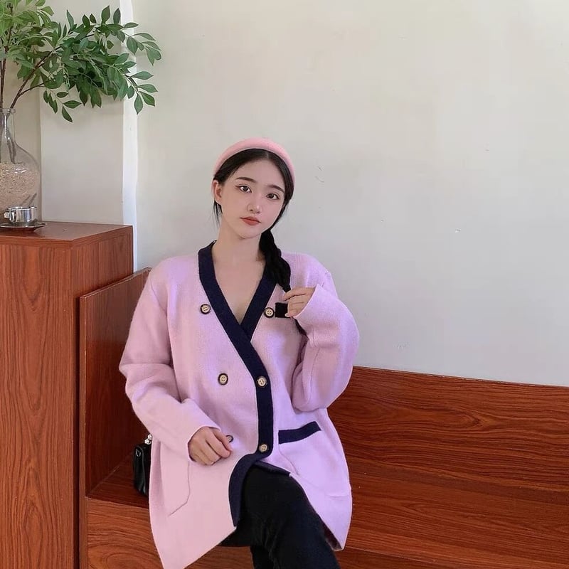 ピンク×ネイビーダブルカーディガン | HANNA CLOSET online