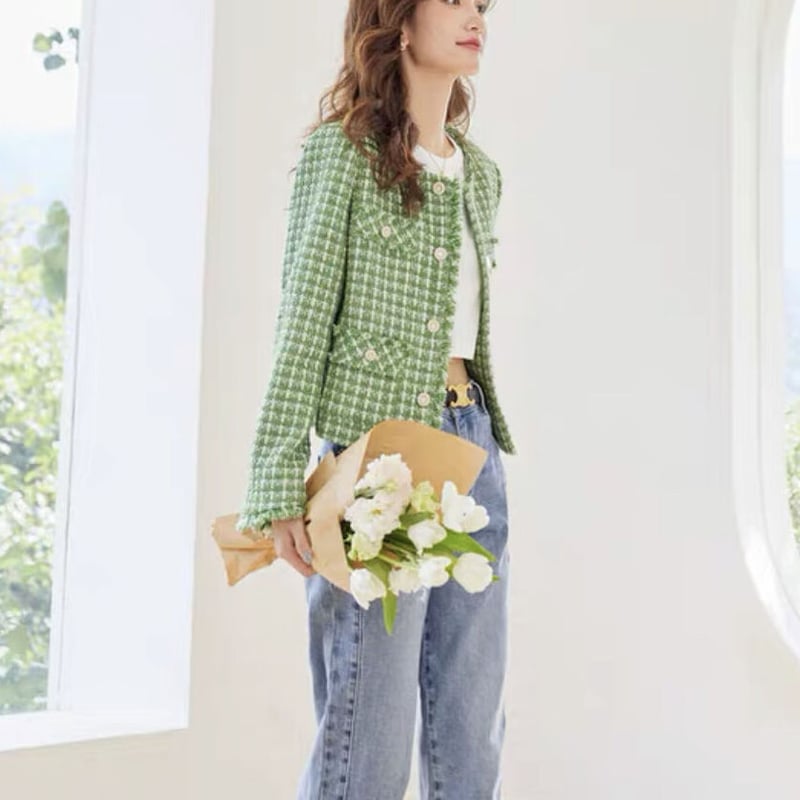 HERMES ツイードジャケット グリーン 42 グリーンツイードジャケット | HANNA CLOSET online
