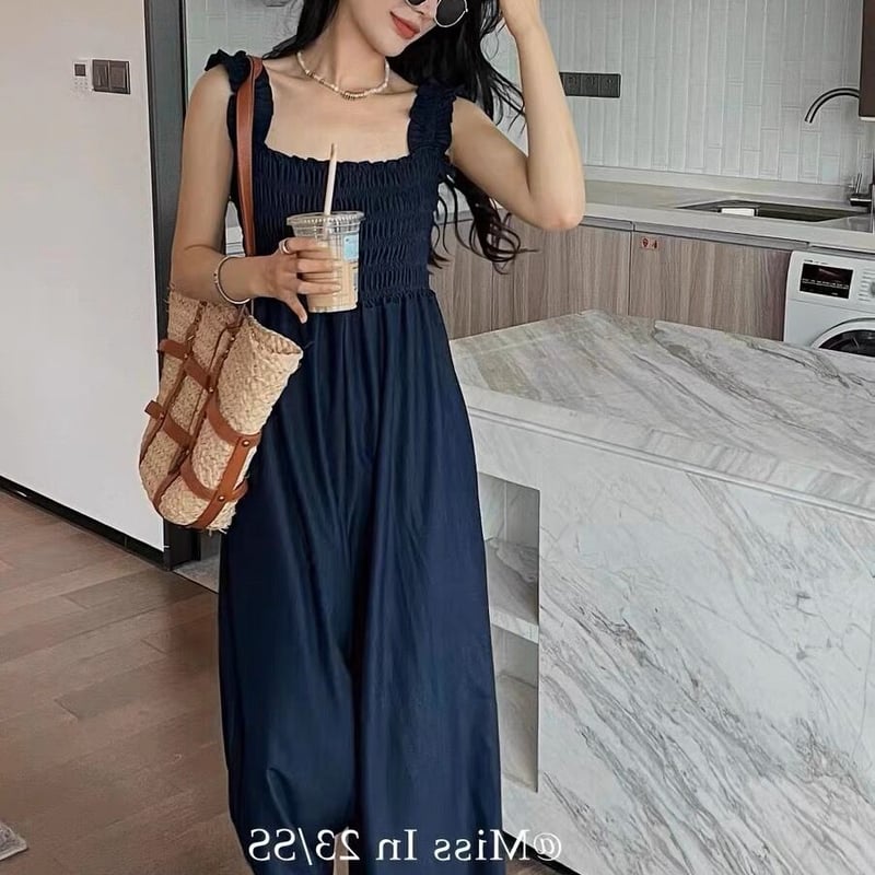 Navyシャーリングオールインワン | HANNA CLOSET online