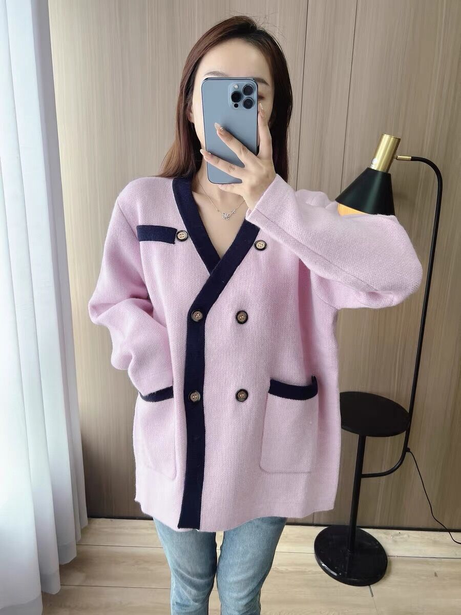 ピンク×ネイビーダブルカーディガン | HANNA CLOSET online