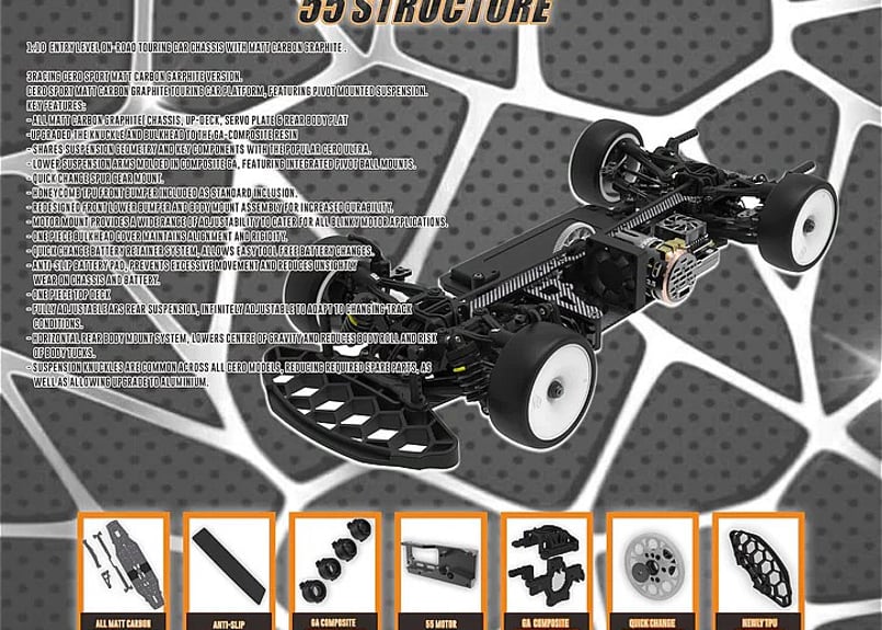 3Racing 1/10 CERO SPORT STRUCTURE MATT GRAPHITE 3Racing 1/10 CERO SPORT STRUCTURE MATT GRAPHITE