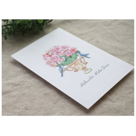 フレームポストカード　カランディーバの花と小鳥　KALANCHOE COLLECTION