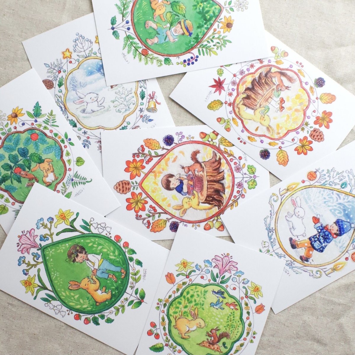 ポストカード 春夏秋冬エンブレムセット | Kalanchoe 雑貨店