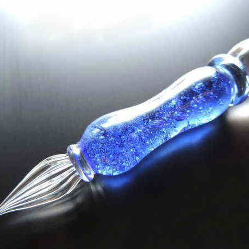 当店オリジナル ガラスペン シャボン玉 ブルー 宇宙ガラス 万年筆 ボロ