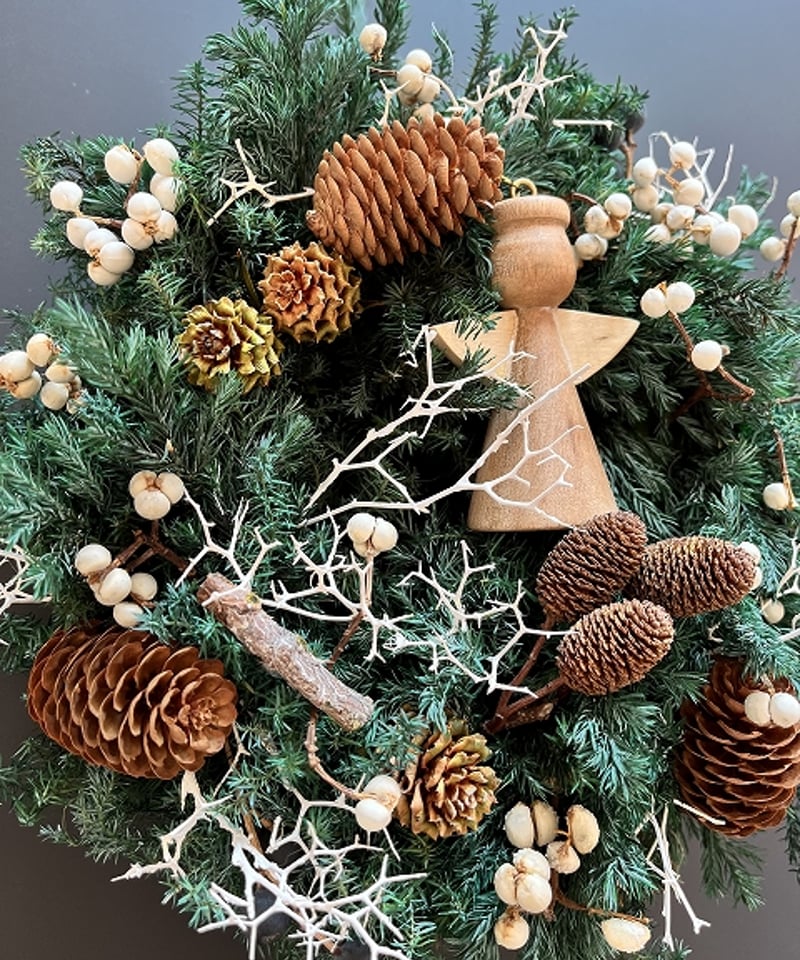 No23 ドライモスのホワイトクリスマスリース　ナンキンハゼ　木の実のリース No23 ドライモスのホワイトクリスマスリース ナンキンハゼ 木の実のリース