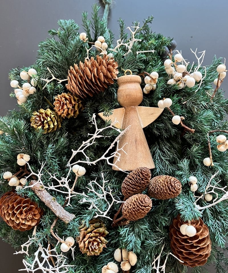 30㎝　雪降る森のクリスマスリース　コットン　フレッシュ針葉樹　ナンキンハゼ 30㎝ 雪降る森のクリスマスリース コットン フレッシュ針葉樹