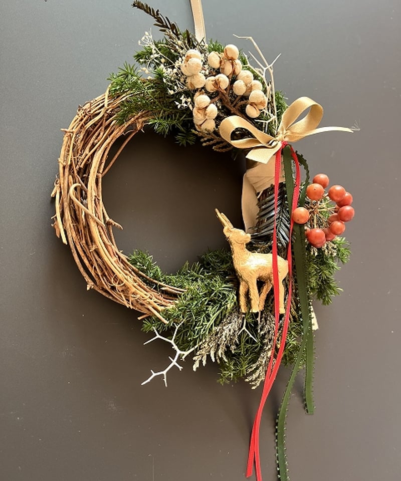 クリステル★白いトナカイ森のライトリース★クリスマスリース★フラワーリース クリステル様専用☆白いトナカイ森のライトリース☆クリスマスリース