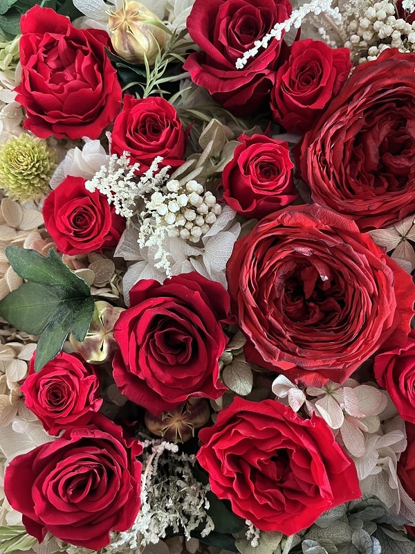 卓上ローズアレンジメント ○Rose number / ローズナンバー ボックスアレンジメントL（赤 /20本