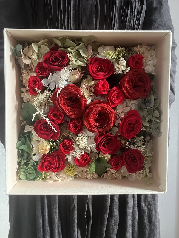 フアン・アレリャーノ、花と果物、超希少、新品額付、状態良好 ○Rose number / ローズナンバー ボックスアレンジメントL（赤 /20本