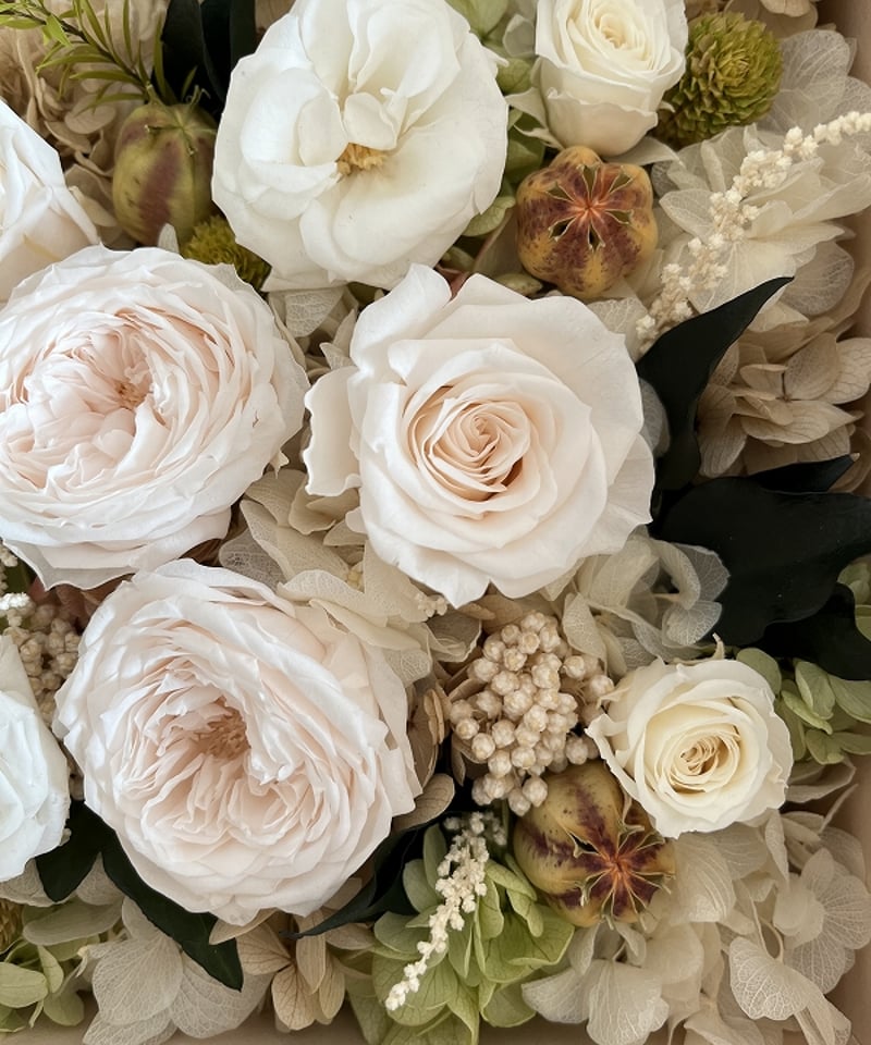 ○Rose number / ローズナンバー ボックスアレンジメントL（白 / 20本