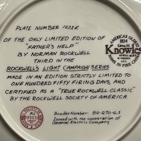 Norman Rockwell ノーマンロックウェル "FATHER'S HELP" 飾り皿 Knowles アメリカ 80年代 限定品 エディションナンバー有り