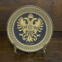 スペイン トレド ダマスキナード 双頭の鷲 純金象嵌 インレー 飾り皿 12cm