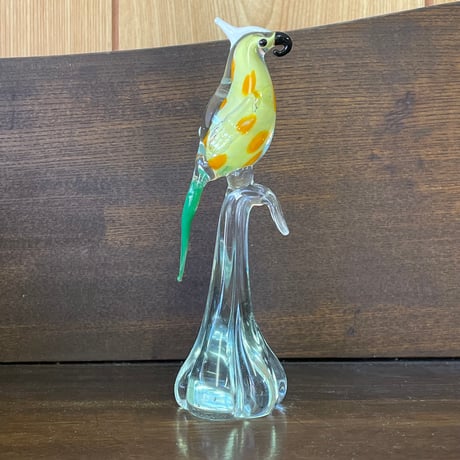 ガラスのオウム ガラスアート 手作りガラスの置物 オブジェ 黄色の鳥