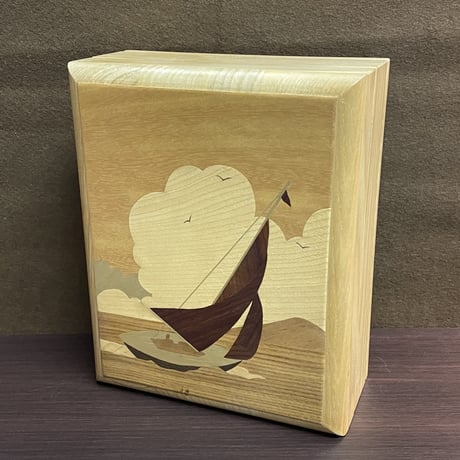 木象嵌  ヨット柄 小物入れ 宝石箱 木製 木箱