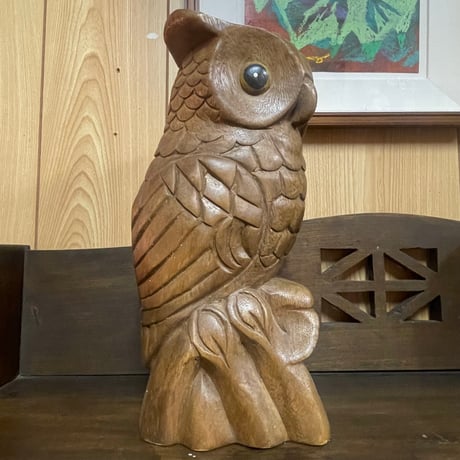 木彫りのフクロウ 高さ31cm オブジェ 置物