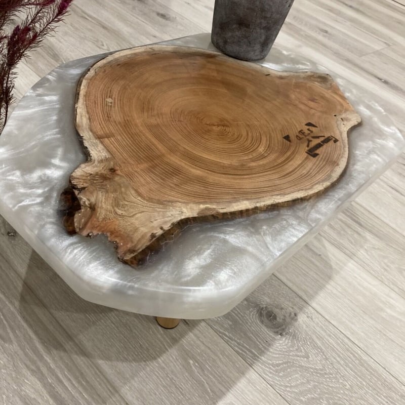 ケヤキ×クリアレジンサイドテーブル ケヤキ×クリアレジンサイドテーブル 無垢板 ひのき 檜 天然木 サイド