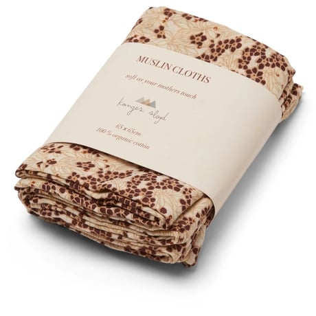 KONGESSLOEJD - 3 pack Muslin Cloth | Winter Leaves Dark Red