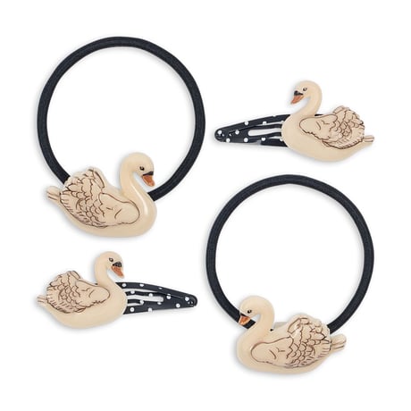 KONGESSLOEJD - 4 PACK SWAN HAIR CLIP AND ELASTIC | Swan