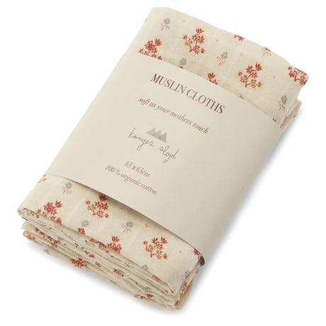 KONGESSLOEJD - 3 pack Muslin Cloth | Vintage Floral Red