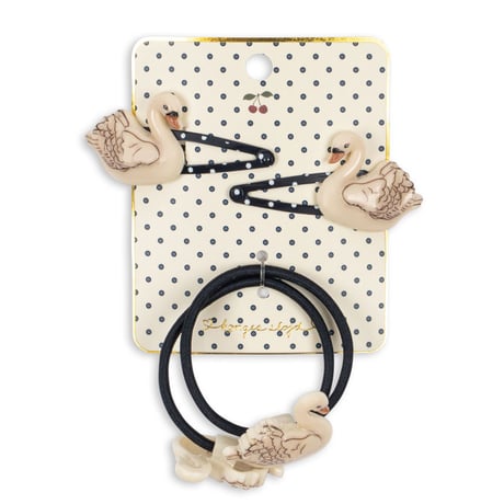 KONGESSLOEJD - 4 PACK SWAN HAIR CLIP AND ELASTIC | Swan