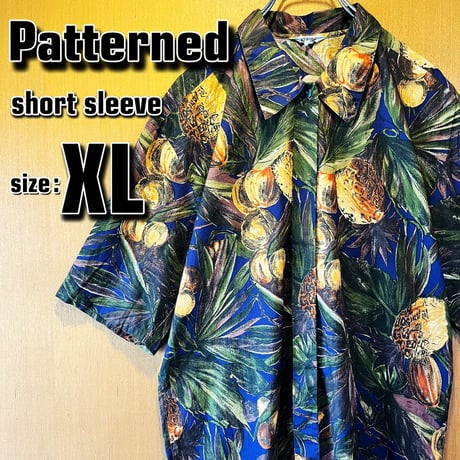 【椰子の木柄】総柄半袖シャツ　XL アロハ仕様　ブルー