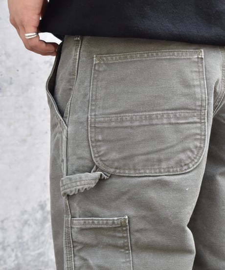 Used Carhartt Duck Carpenter Pants Cut Off Moss Green 03-103