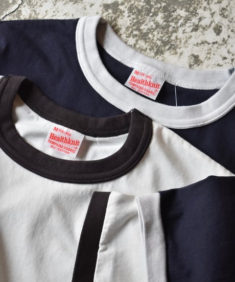 Health Knit TOMPKINS Jersey Ringer T-Shirts Navy/Off White
