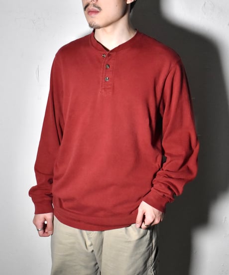Used Eddie Bauer Long Sleeve Henry Neck Tee Red 04-435