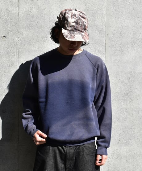 Used Discus Sun Fade Raglan Sleeve Blank Sweat Shirt Navy 04-376