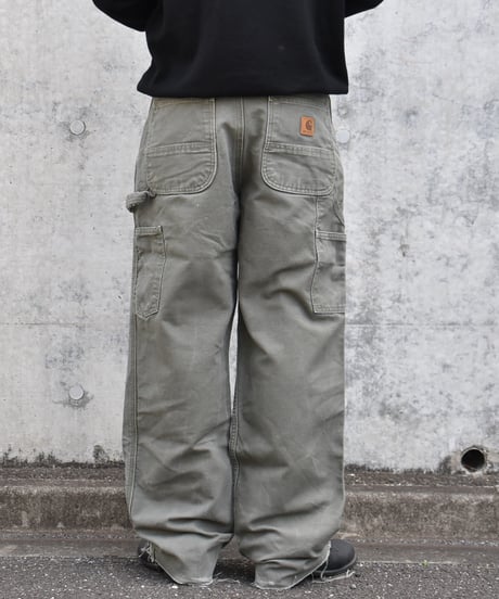 Used Carhartt Duck Carpenter Pants Cut Off Moss Green 03-103