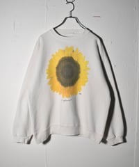94s Used MAZE Sunflower Design Print Crew Neck Sweat Shirts Cream 04-387