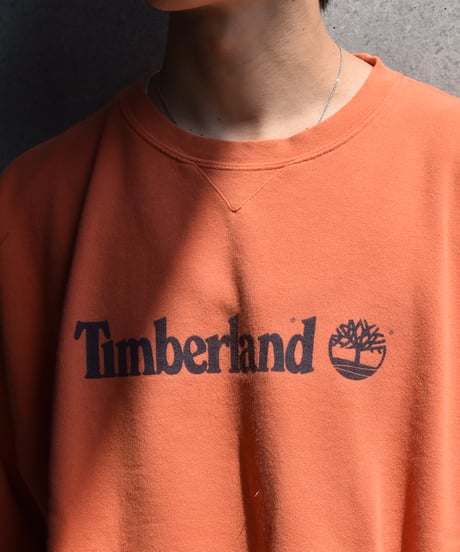 90s Used Timberland Crew Neck Sweat Shirt Orange 04-420
