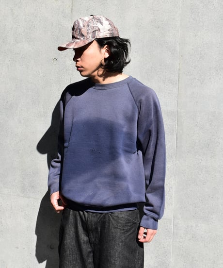 Used Discus Sun Fade Raglan Sleeve Blank Sweat Shirt Navy 04-376