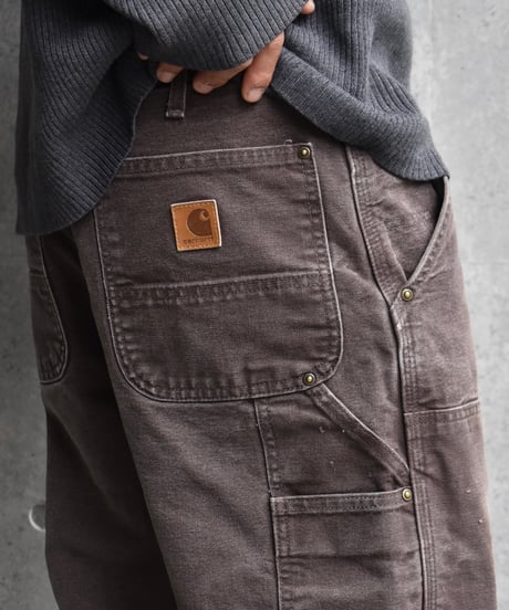 Used Carhartt Duck Double Knee Carpenter Pants Brown "Made in Mexico" 03-136