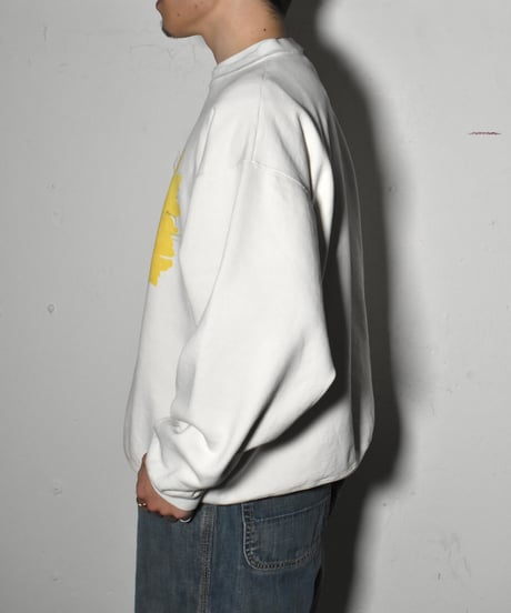 94s Used MAZE Sunflower Design Print Crew Neck Sweat Shirts Cream 04-387