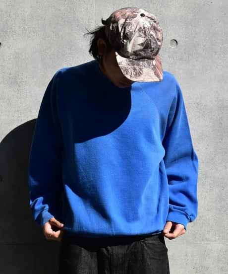 Used Sun Fade Raglan Sleeve Blank Sweat Shirt Blue 04-374