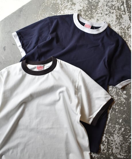 Health Knit TOMPKINS Jersey Ringer T-Shirts Navy/Off White