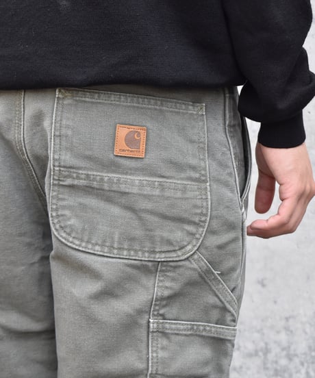 Used Carhartt Duck Carpenter Pants Cut Off Moss Green 03-103