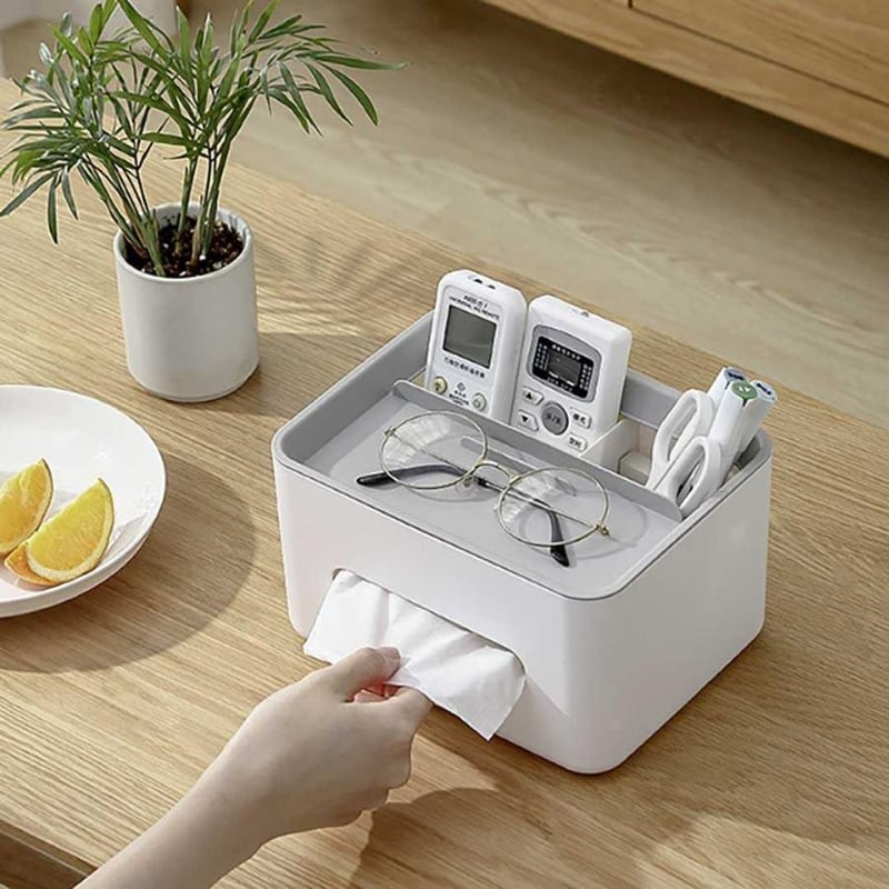 ティッシュケース 多機能 グレー ティッシュボックス 小物入れ