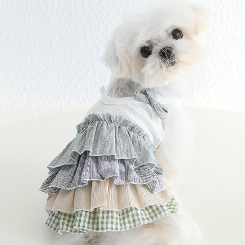 0236-4犬服ペット服夏服かわいいリボンスカート/ネクタイズボン迷彩