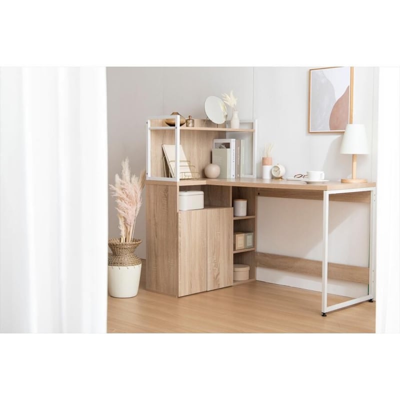 幅120cm】Fine L字収納・棚付きデスク ナチュラル | メイツウEC