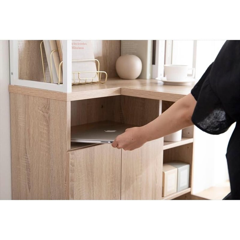 幅120cm】Fine L字収納・棚付きデスク ナチュラル | メイツウEC