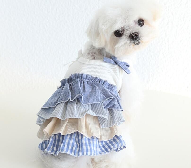 0236-4犬服ペット服夏服かわいいリボンスカート/ネクタイズボン迷彩