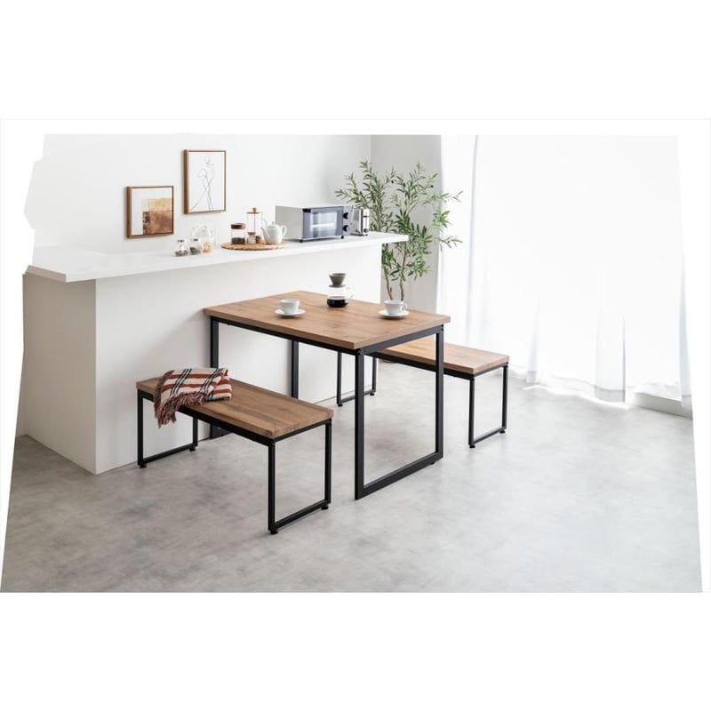 3点セット】Moku 幅110cmダイニングテーブル+ダイニングベンチ2セット