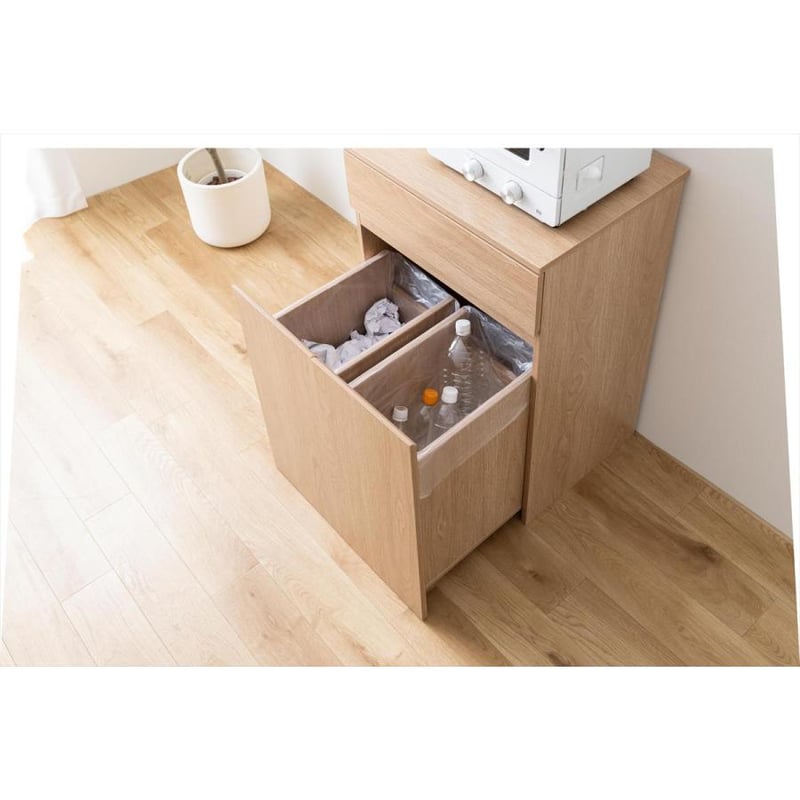 【幅60cm】Basurero ゴミ箱付きキッチンラック 　ナチュラル g350039]【幅60cm】Basurero ゴミ箱付きキッチンラック レンジ台