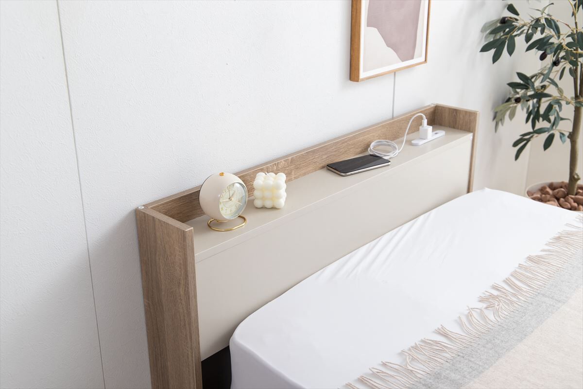 シングル】Erin 宮棚&コンセント付き引き出し収納ベッド ※フレームのみ