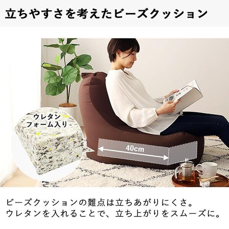 立ち上がりラクな背もたれ付きビーズクッション ソファ+