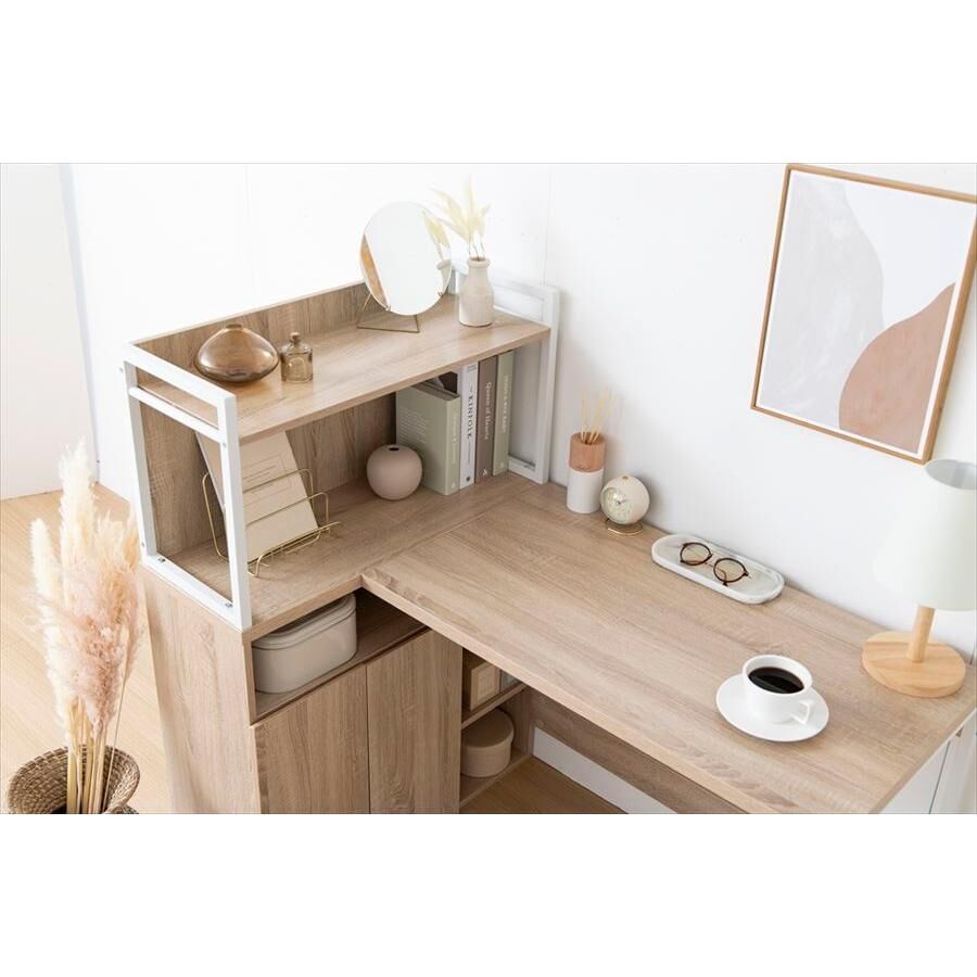 幅120cm】Fine L字収納・棚付きデスク ナチュラル | メイツウEC 