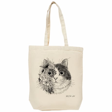 エコバッグ / "花と猫" 動物の絵、イラスト猫雑貨